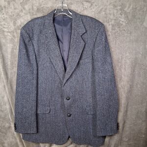 Harris Tweed Blazer Hand Woven Herringbone Pattern Navy Blue Wodden Buttons
